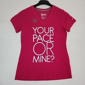 Nike Dri-Fit Women's Size M Pink Short Sleeve Running V-neck Top NWOT Slim Fit